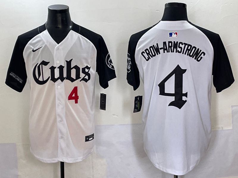 Men 2025 Chicago Cubs #4 Crow-Armstrong white black Five generations Joint Name Nike MLB Jersey style 3